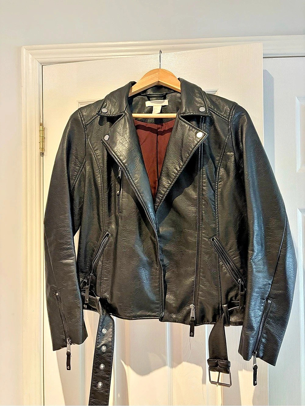 H&M Faux Leather Biker Jacket in Black Small